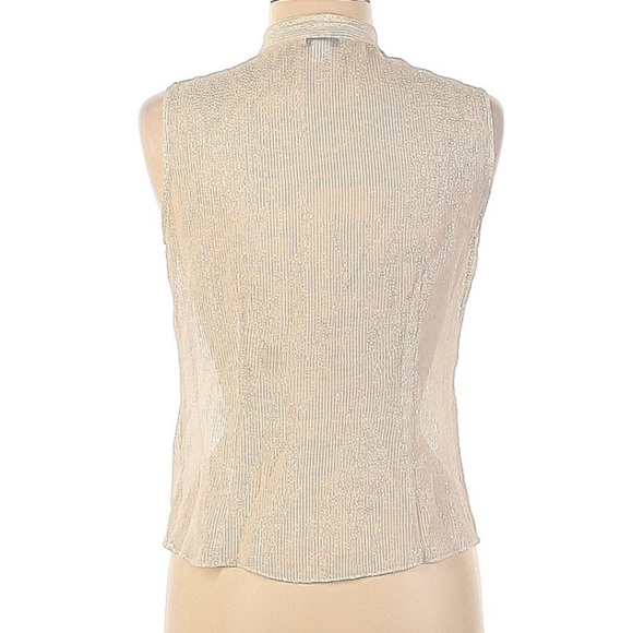 Cache sleeveless silk metallic Bibbed button front blouse medium - Picture 3 of 8